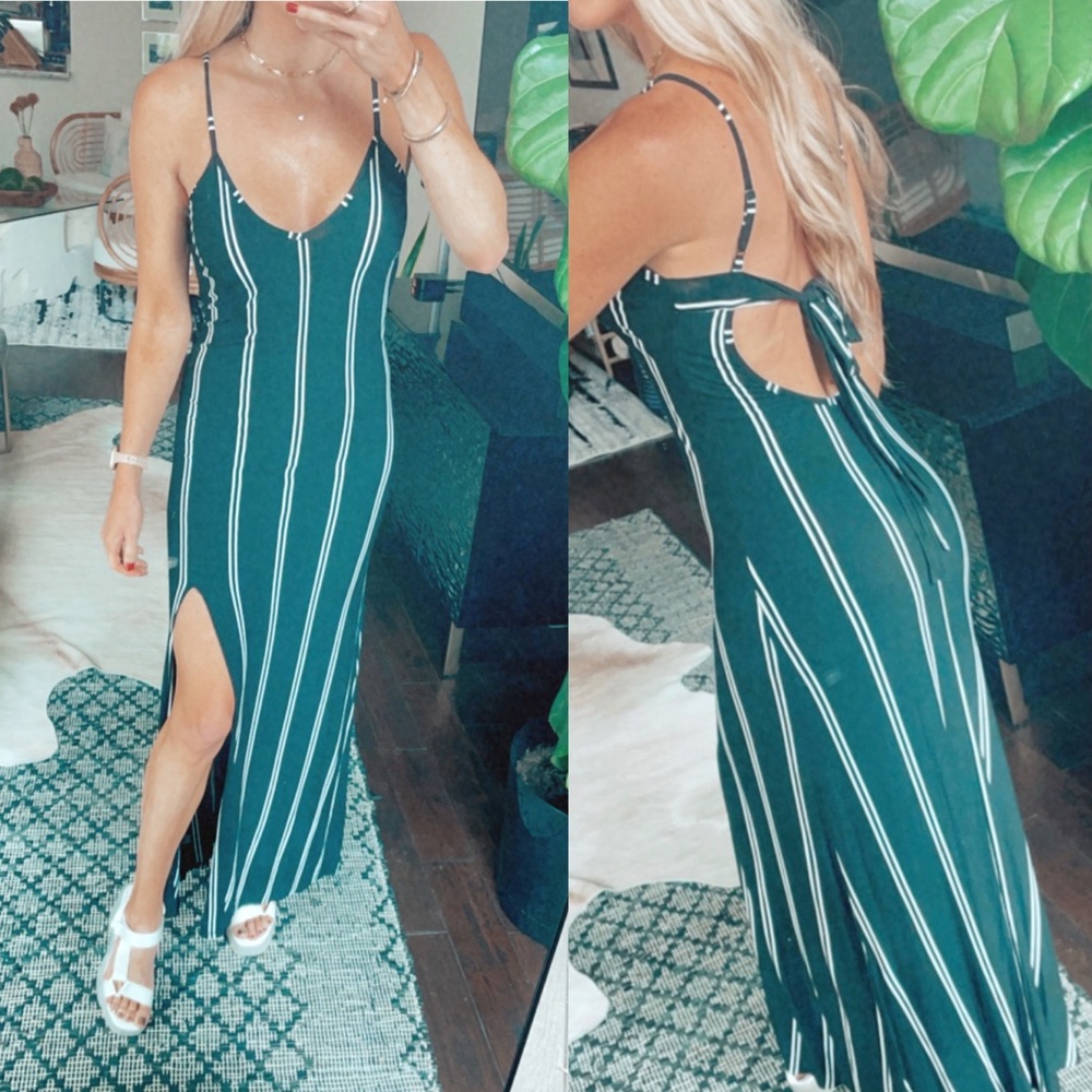 Black and white striped maxi tank dress